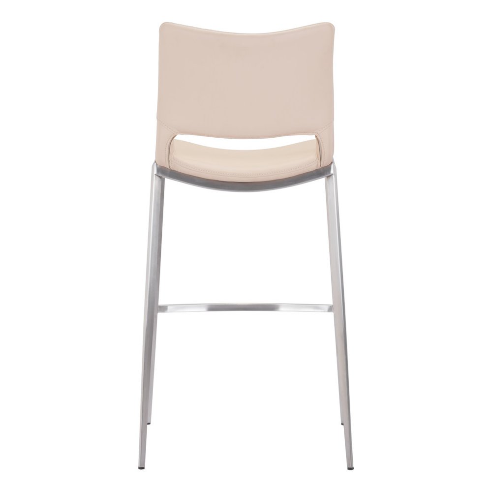 Set of Two 29" Light Pink And Silver Faux Leather And Steel Low Back Bar Height Bar Chairs
