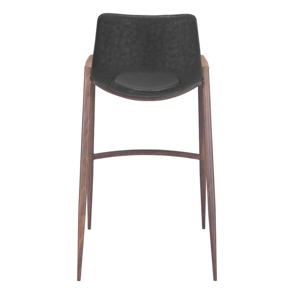 Set of Two 29 " Black And Brown Steel Low Back Bar Height Bar Chairs