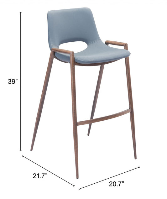 Set of Two 29" Gray And Brown Faux Leather And Steel Low Back Bar Height Bar Chairs