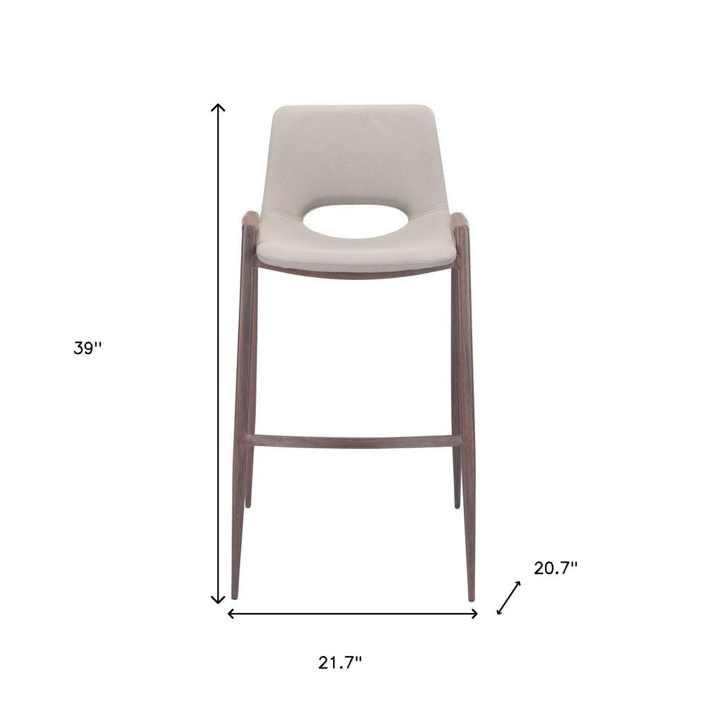 Set of Two 29 " Beige And Brown Steel Low Back Bar Height Bar Chairs
