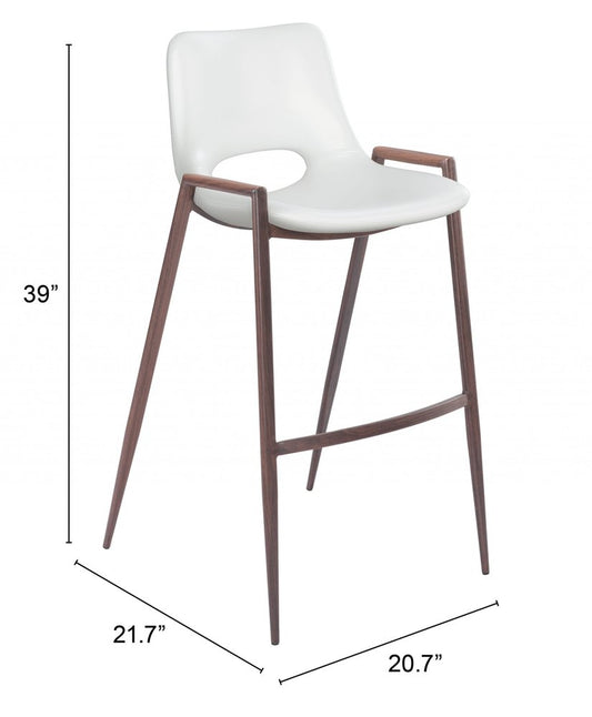 Set of Two 29" White And Brown Faux Leather And Steel Low Back Bar Height Bar Chairs