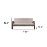 69" Beige Polyester Sofa With Brown Legs