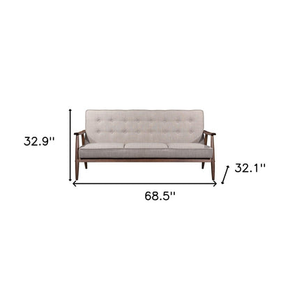 69" Beige Polyester Sofa With Brown Legs
