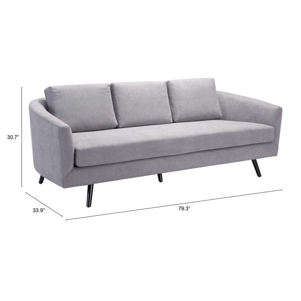 79" Gray Polyester Sofa With Black Legs