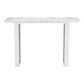 47" White and Silver Faux Marble Sled Console Table