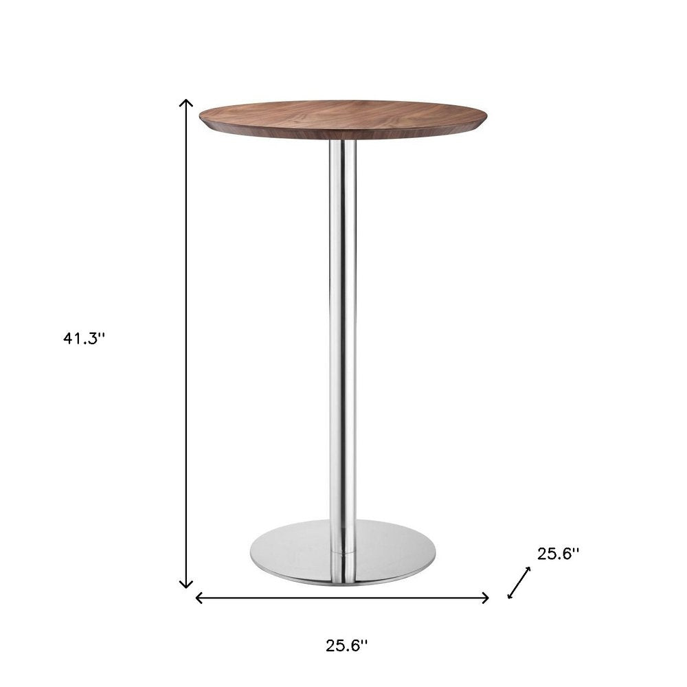 26" Brown and Silver Rounded Stainless Steel Bar Table