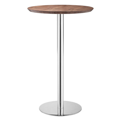 26" Brown and Silver Rounded Stainless Steel Bar Table