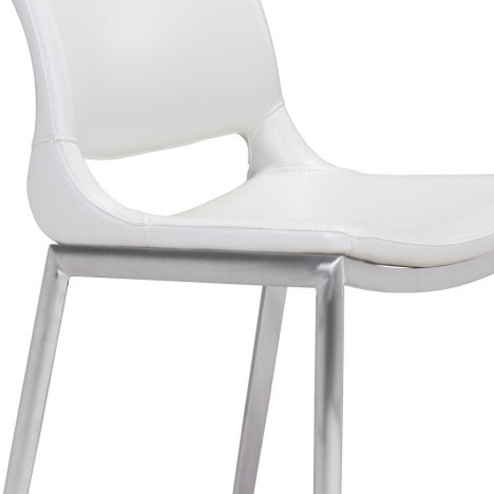 Set of Two 25" White And Silver Steel Low Back Counter Height Bar Chairs