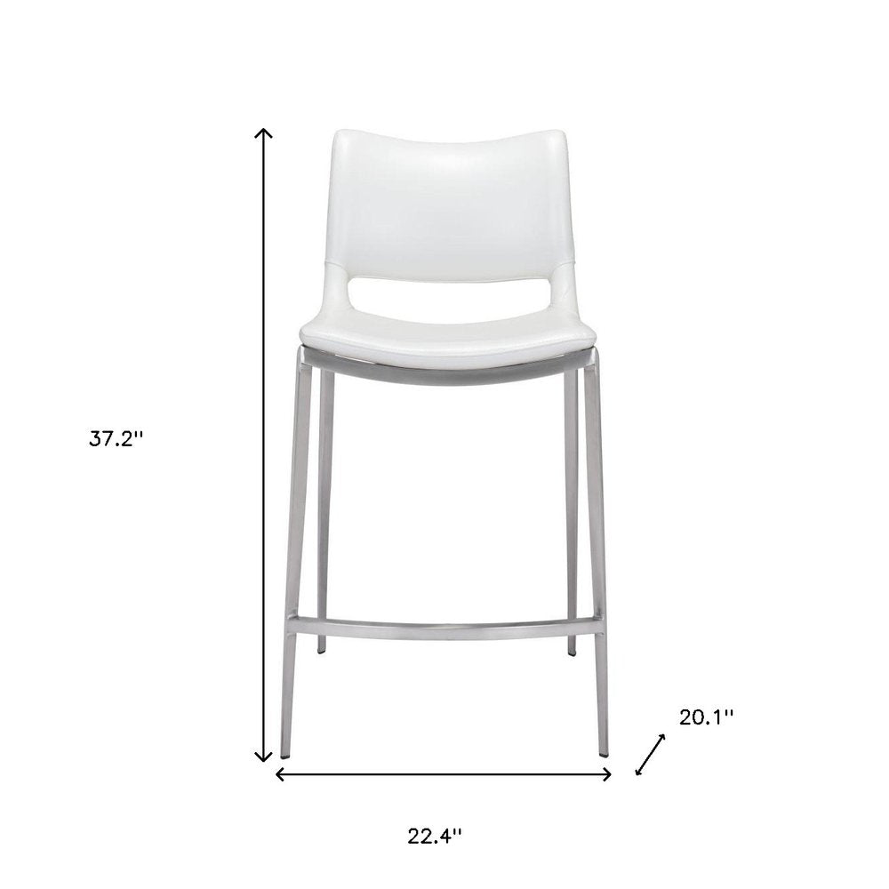Set of Two 25" White And Silver Steel Low Back Counter Height Bar Chairs