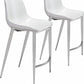 Set of Two 26" White And Silver Steel Low Back Counter Height Bar Chairs