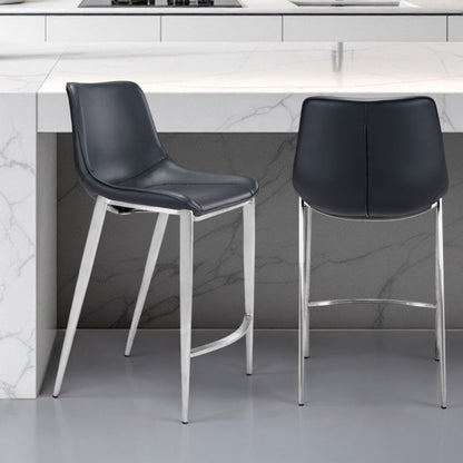 Set of Two 26" Black And Silver Steel Low Back Counter Height Bar Chairs