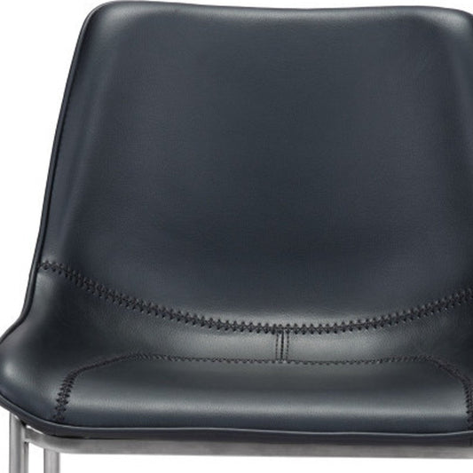 Set of Two 26" Black And Silver Faux Leather And Steel Low Back Counter Height Bar Chairs