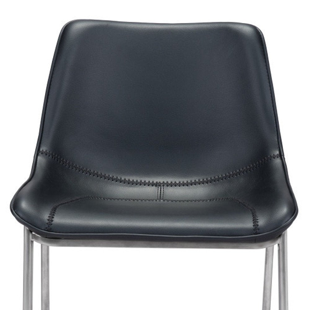 Set of Two 26" Black And Silver Steel Low Back Counter Height Bar Chairs