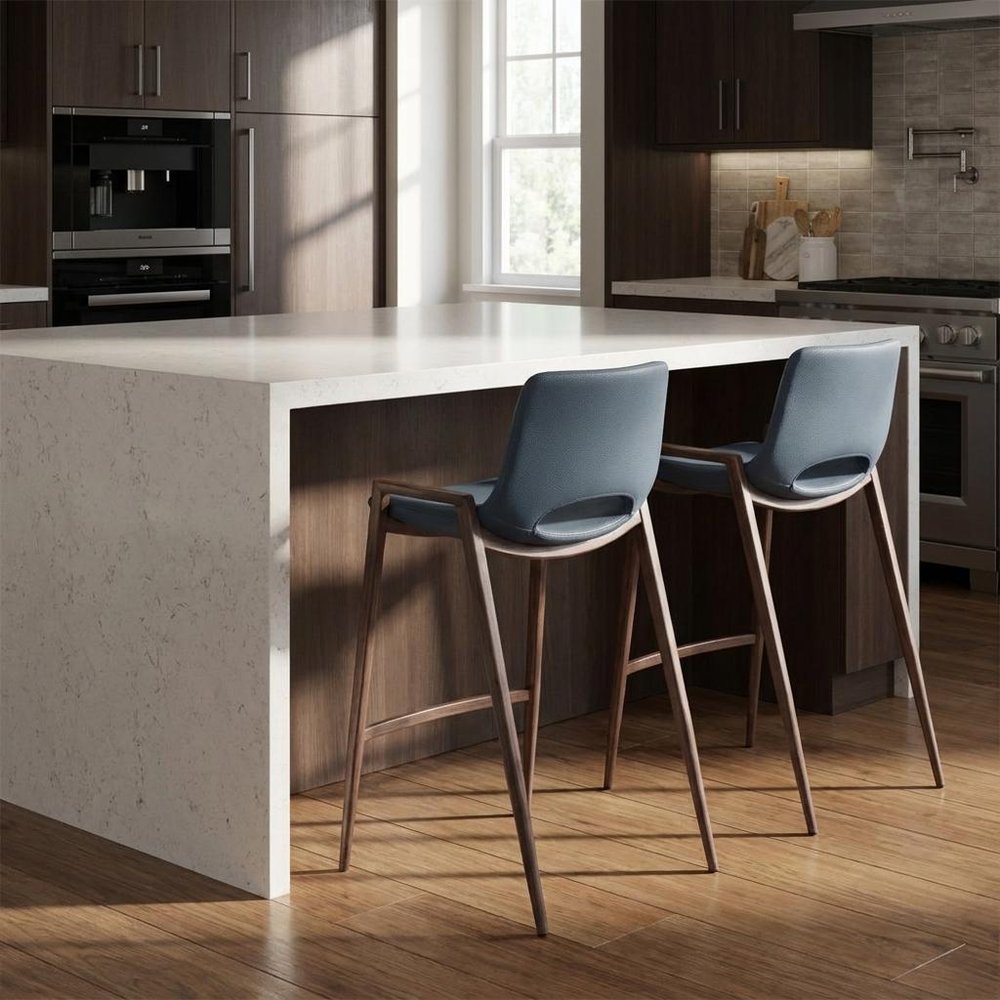 Set of Two 26" Gray And Brown Steel Low Back Counter Height Bar Chairs