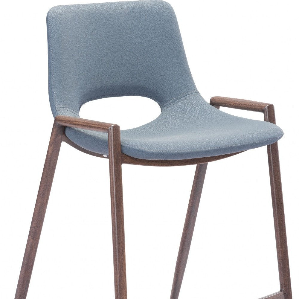 Set of Two 26" Gray And Brown Faux Leather And Steel Low Back Counter Height Bar Chairs
