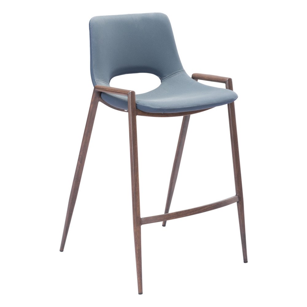 Set of Two 26" Gray And Brown Faux Leather And Steel Low Back Counter Height Bar Chairs
