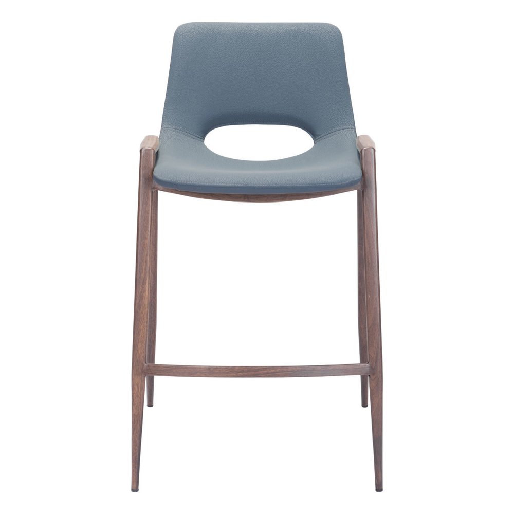 Set of Two 26" Gray And Brown Faux Leather And Steel Low Back Counter Height Bar Chairs