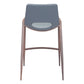 Set of Two 26" Gray And Brown Faux Leather And Steel Low Back Counter Height Bar Chairs