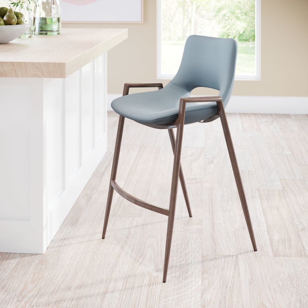 Set of Two 26" Gray And Brown Faux Leather And Steel Low Back Counter Height Bar Chairs