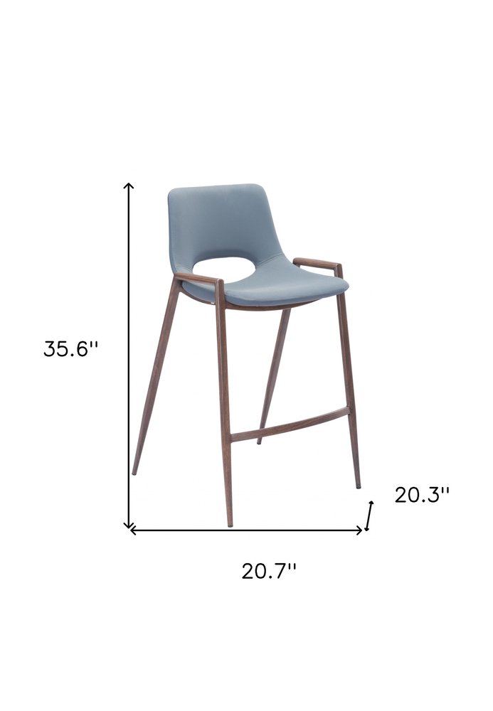 Set of Two 26" Gray And Brown Faux Leather And Steel Low Back Counter Height Bar Chairs