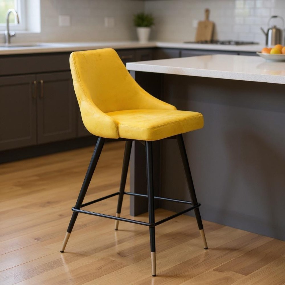 26" Yellow And Black Steel Low Back Counter Height Bar Chair