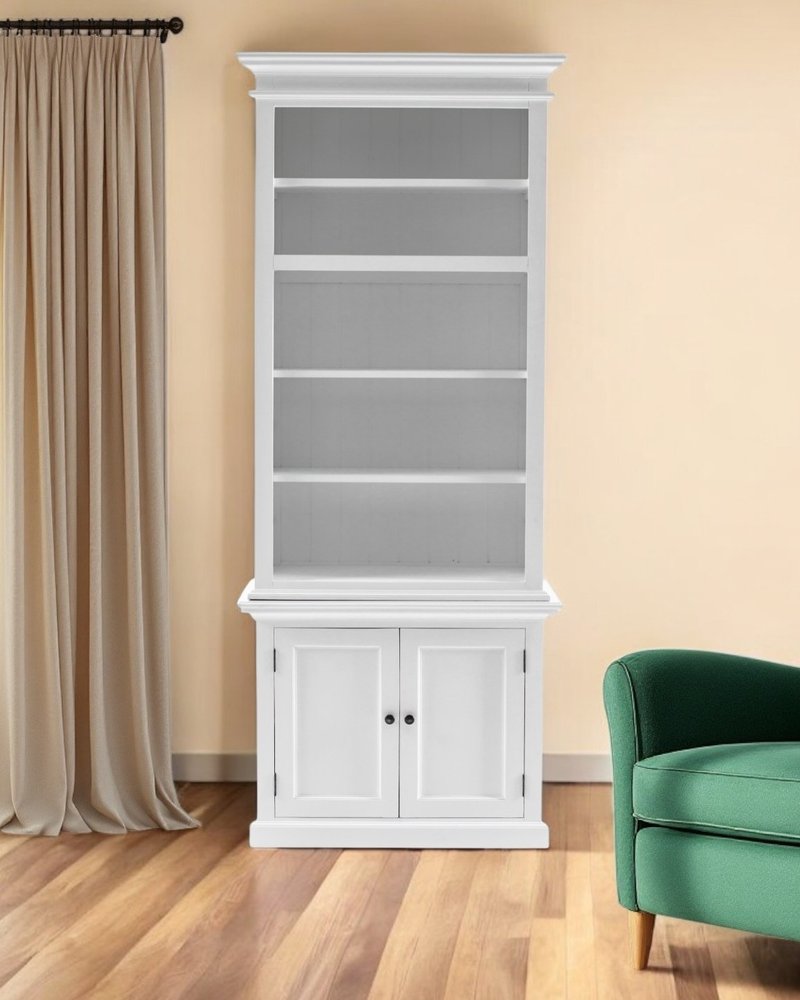 White Solid Wood Adjustable Four Tier Bookcase