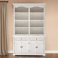 87" White Wood Sideboard with Hutch and Two Drawers