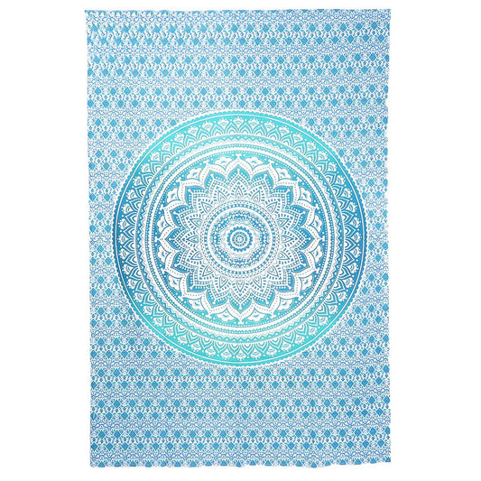 80" X 56" Blue And White Mandala Cotton Hanging Tapestry
