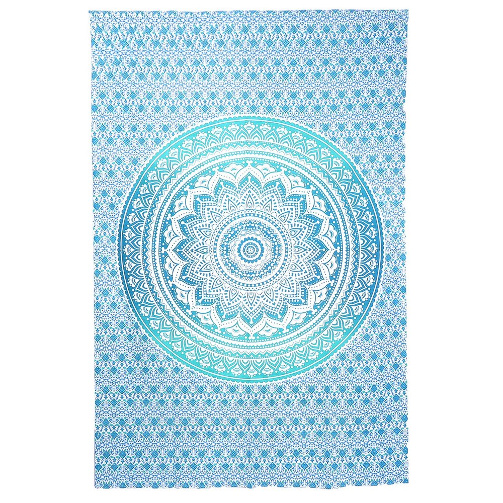 80" X 56" Blue And White Mandala Cotton Hanging Tapestry