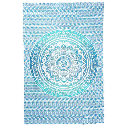 80" X 56" Blue And White Mandala Cotton Hanging Tapestry
