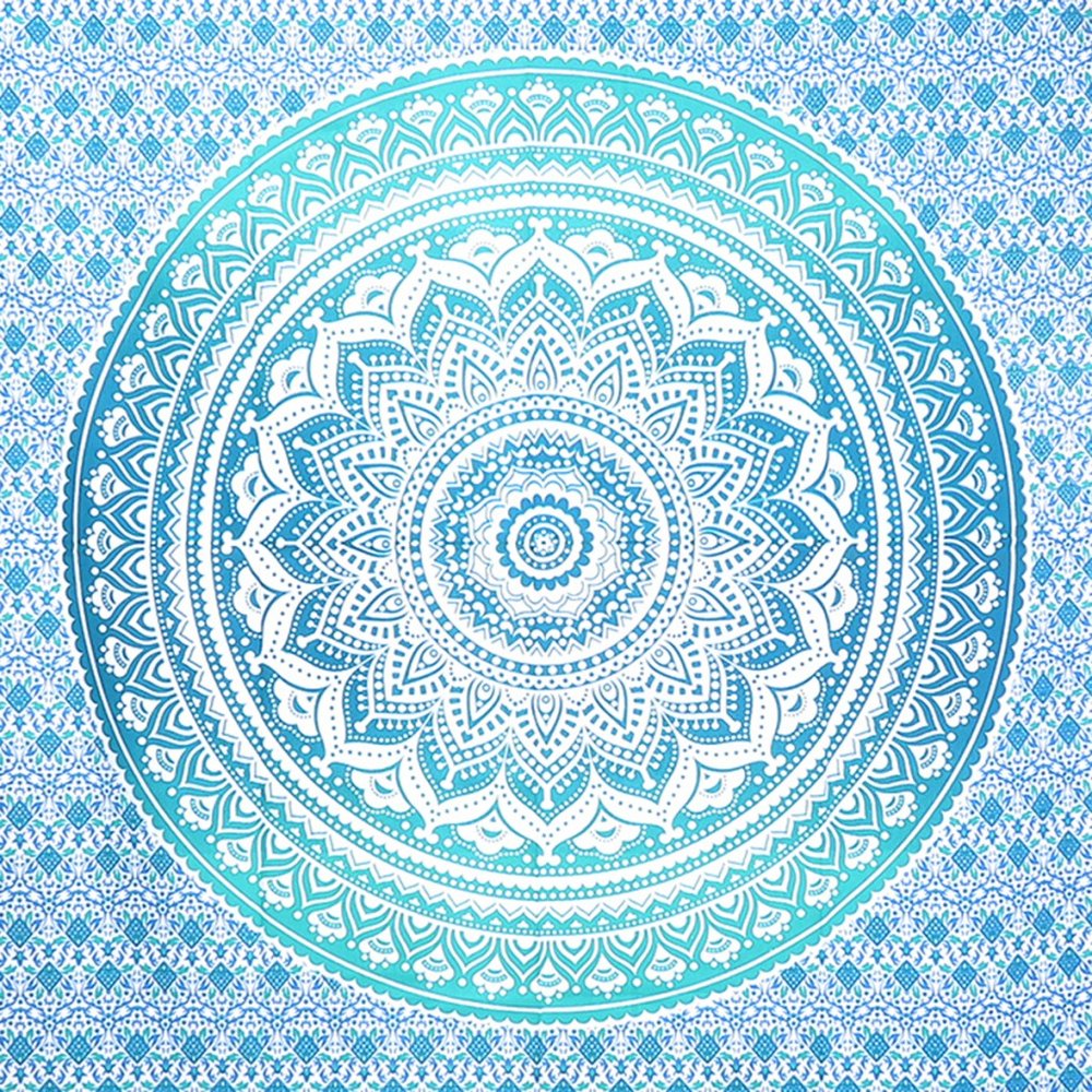 80" X 56" Blue And White Mandala Cotton Hanging Tapestry