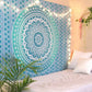 80" X 56" Blue And White Mandala Cotton Hanging Tapestry