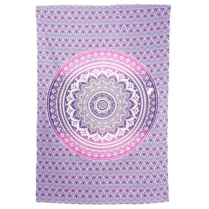 80" X 56" Purple And White Mandala Cotton Hanging Tapestry