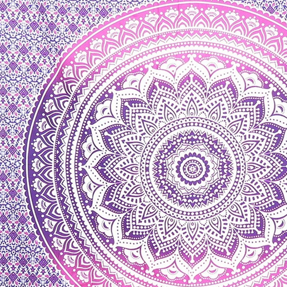 80" X 56" Purple And White Mandala Cotton Hanging Tapestry