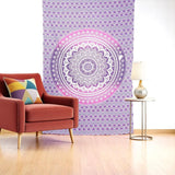 80" X 56" Purple And White Mandala Cotton Hanging Tapestry