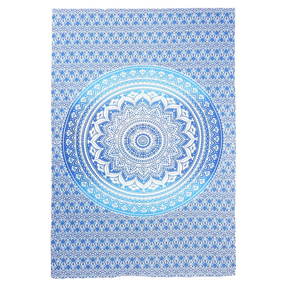 80" X 56" Blue And White Mandala Cotton Hanging Tapestry