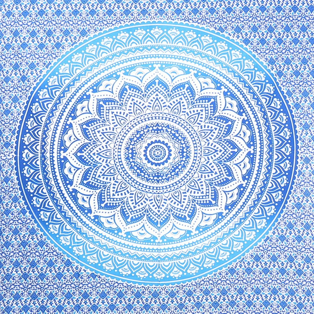 80" X 56" Blue And White Mandala Cotton Hanging Tapestry