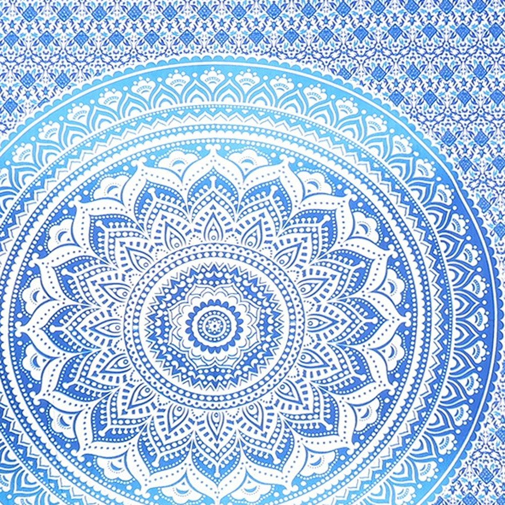 80" X 56" Blue And White Mandala Cotton Hanging Tapestry