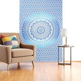 80" X 56" Blue And White Mandala Cotton Hanging Tapestry