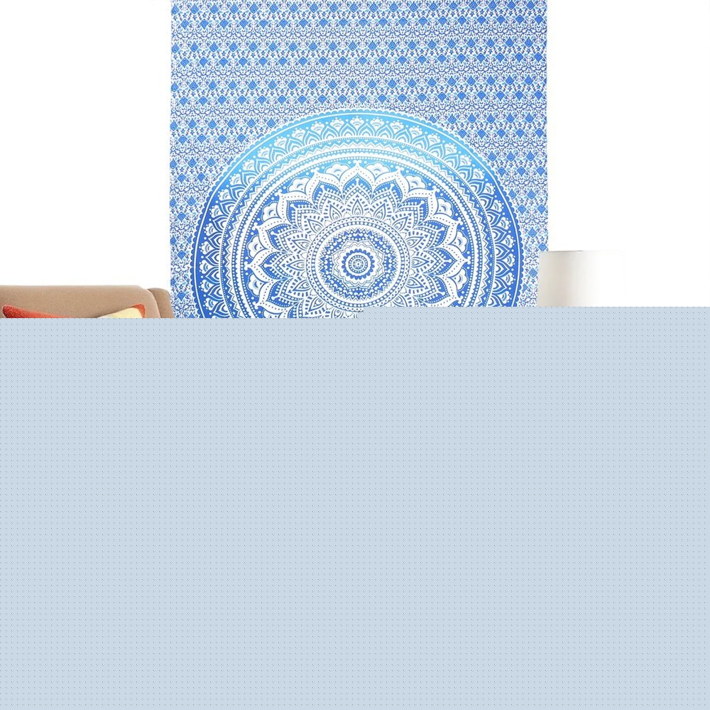 80" X 56" Blue And White Mandala Cotton Hanging Tapestry