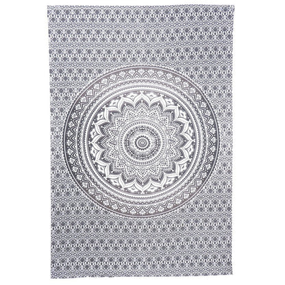 80" X 56" Gray And White Mandala Cotton Hanging Tapestry