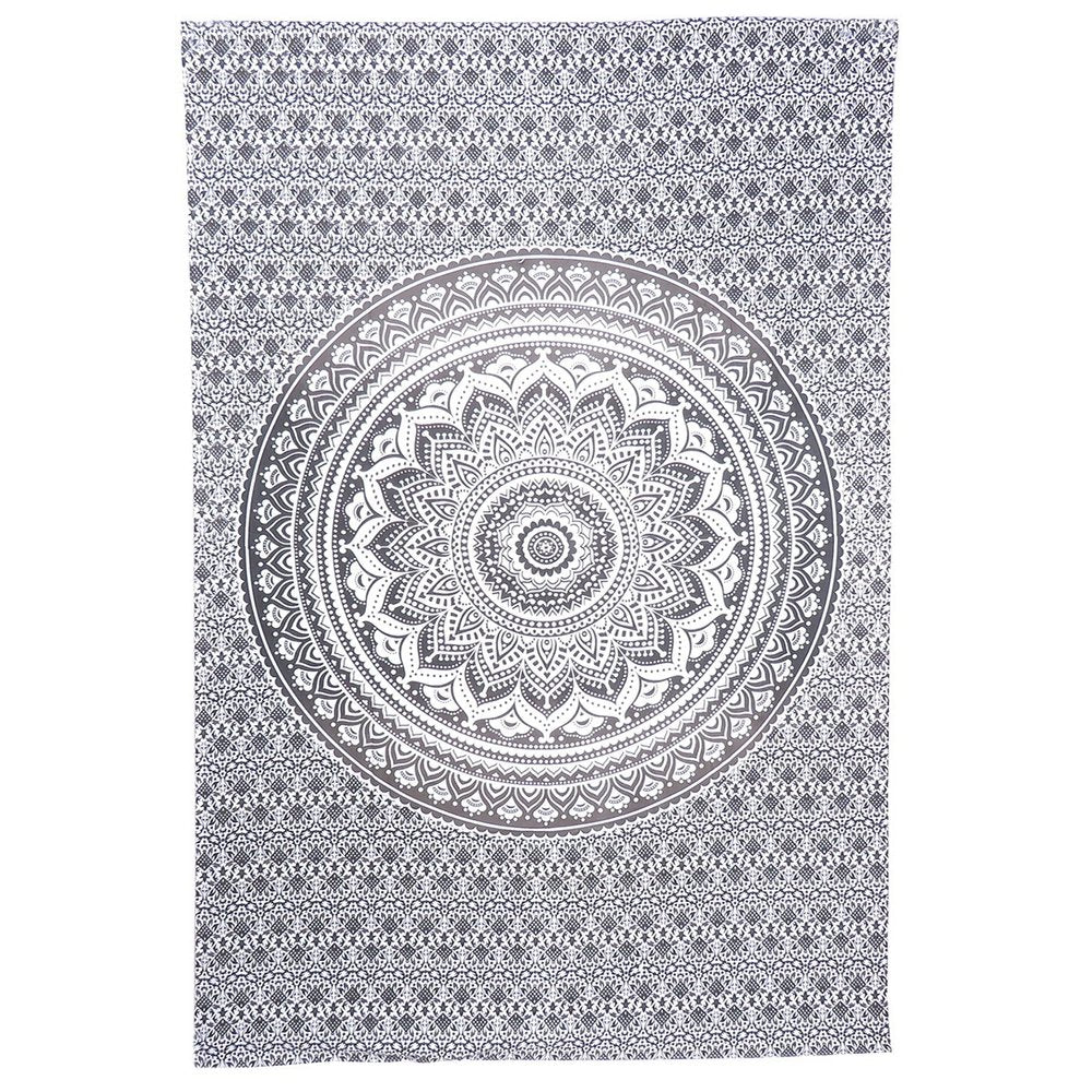 80" X 56" Gray And White Mandala Cotton Hanging Tapestry