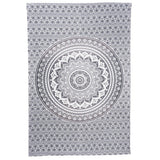 80" X 56" Gray And White Mandala Cotton Hanging Tapestry