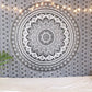 80" X 56" Gray And White Mandala Cotton Hanging Tapestry