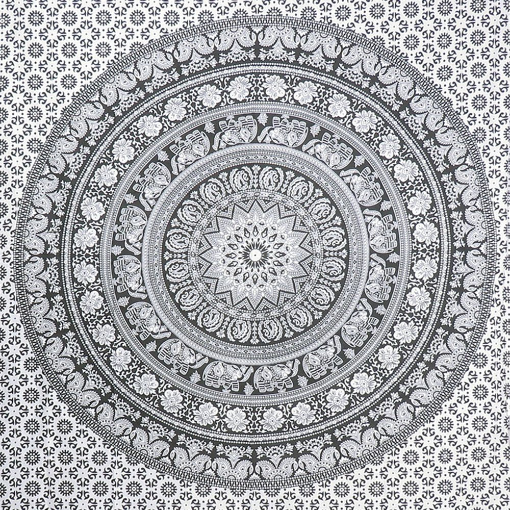 80" X 56" Black And White Mandala Cotton Hanging Tapestry