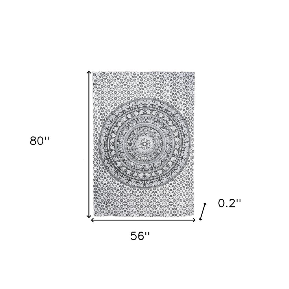 80" X 56" Black And White Mandala Cotton Hanging Tapestry