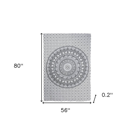 80" X 56" Black And White Mandala Cotton Hanging Tapestry