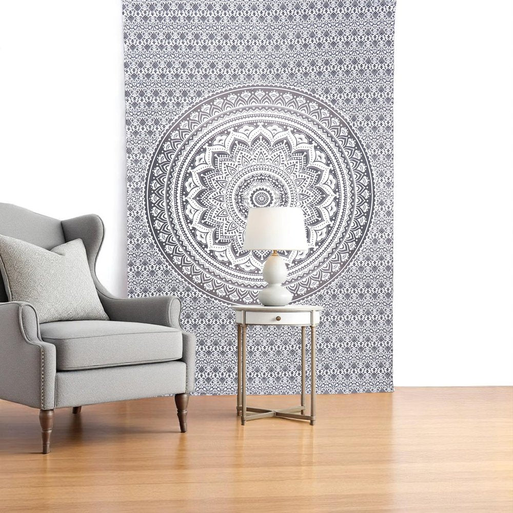 80" X 56" Black And White Mandala Cotton Hanging Tapestry