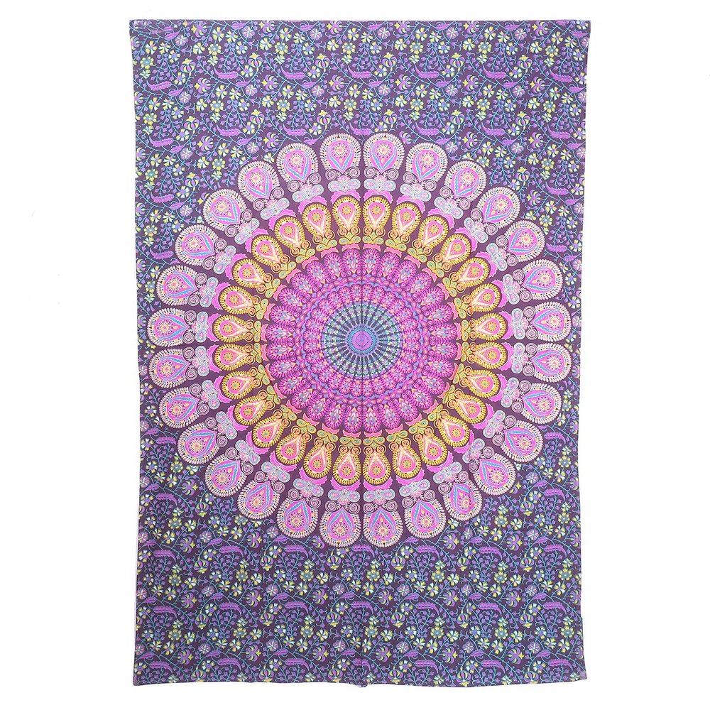 80" X 56" Purple Pink And Yellow Mandala Cotton Hanging Tapestry