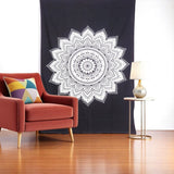 80" X 56" Black And White Mandala Cotton Hanging Tapestry
